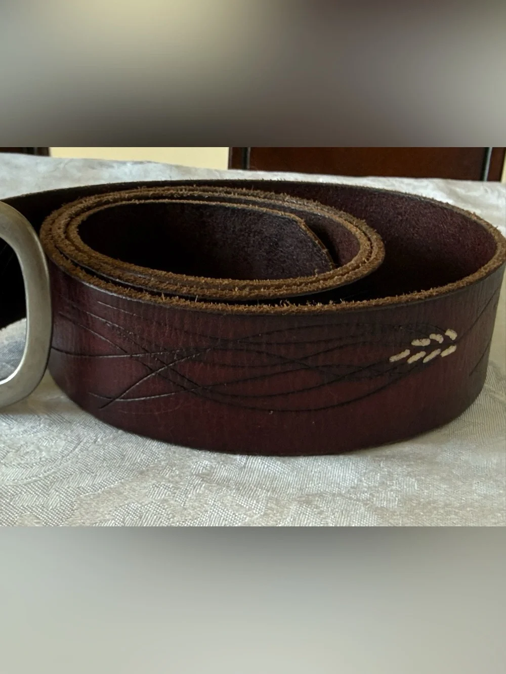 Brown Leather Belt with Brushed Silver Buckle